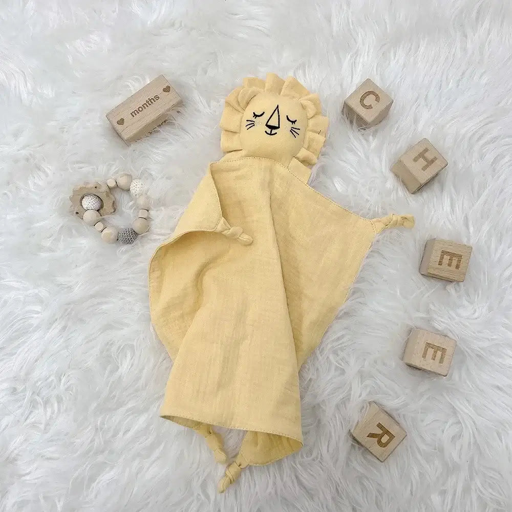 Personalized Embroidered Name Lion Muslin Cotton Baby Blanket Lovie