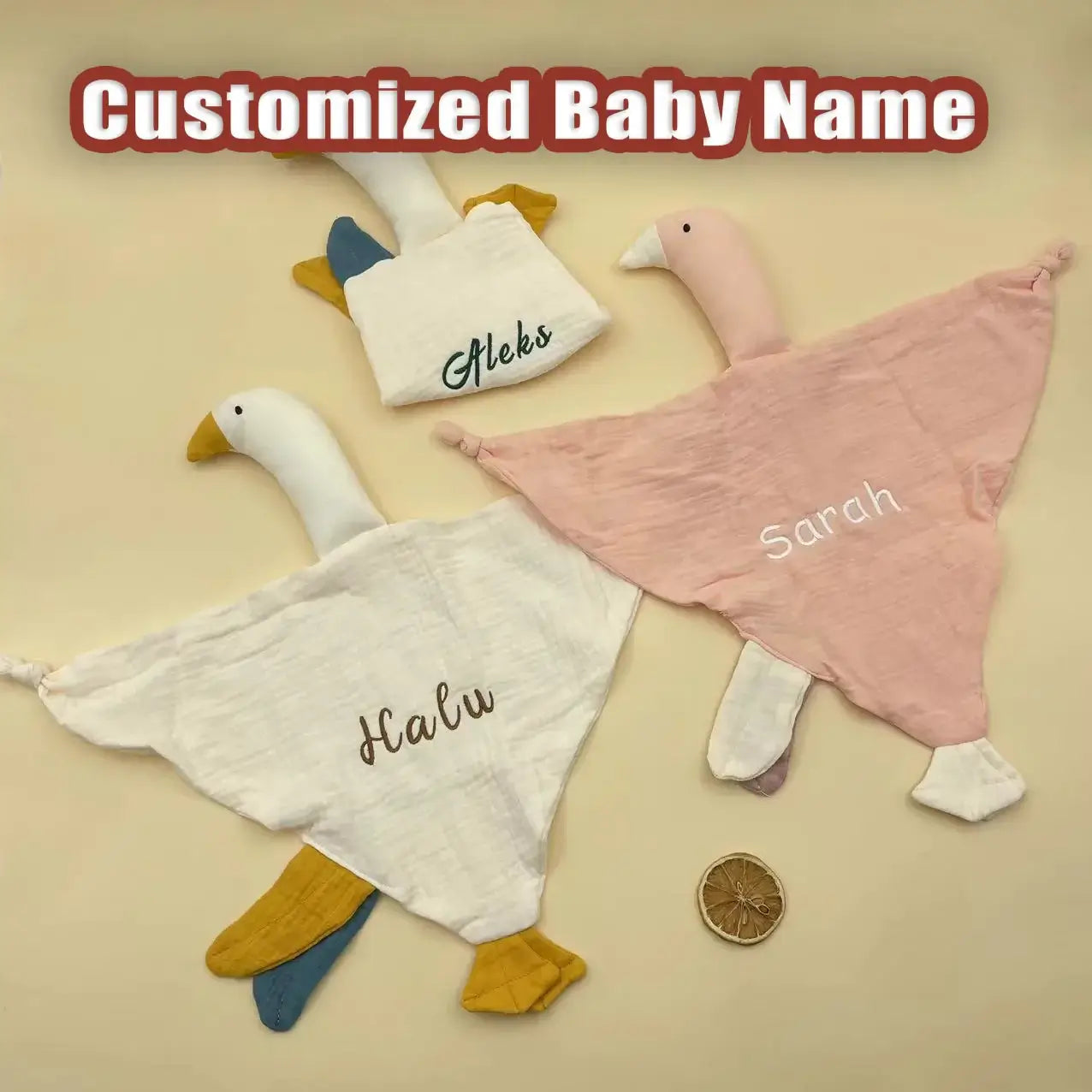 Personalized Embroidered Name Goose Muslin Baby Blanket Lovie