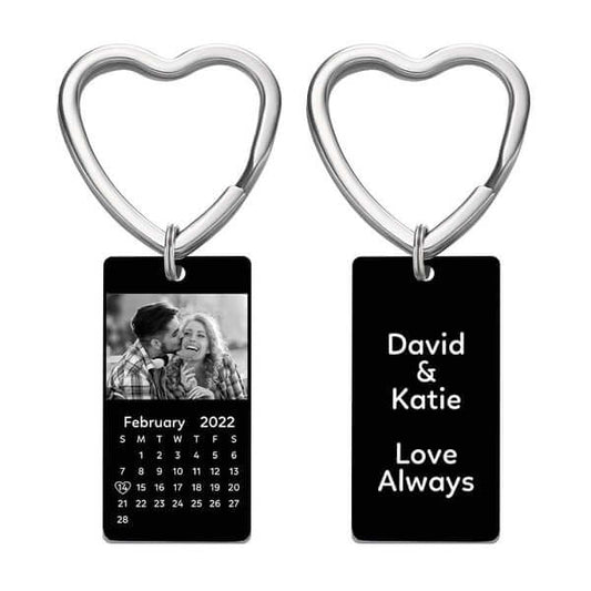 Personalized Calendar Photo and Name Engraved Keychain