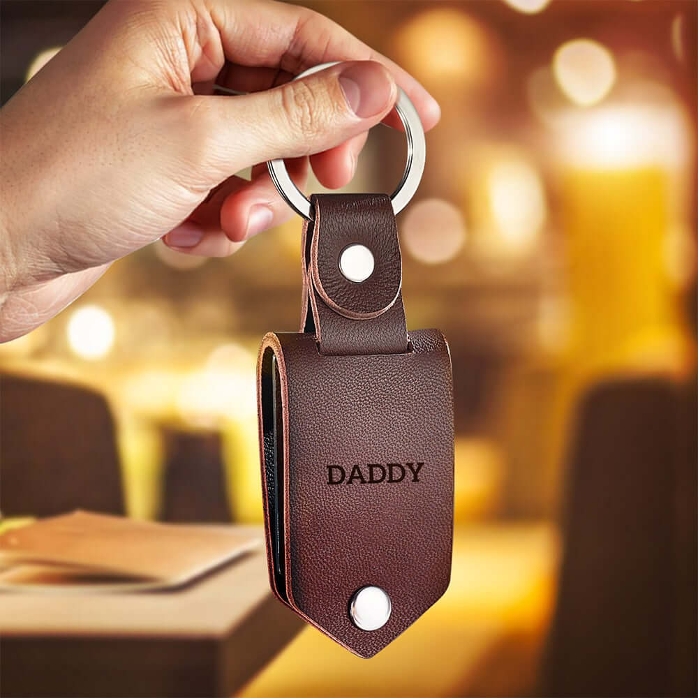 Custom Photo New Dad Sonogram Leather Keychain