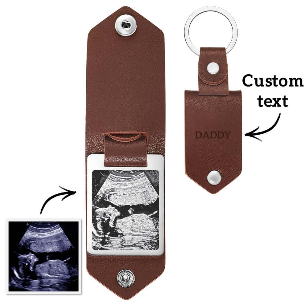 Custom Photo New Dad Sonogram Leather Keychain