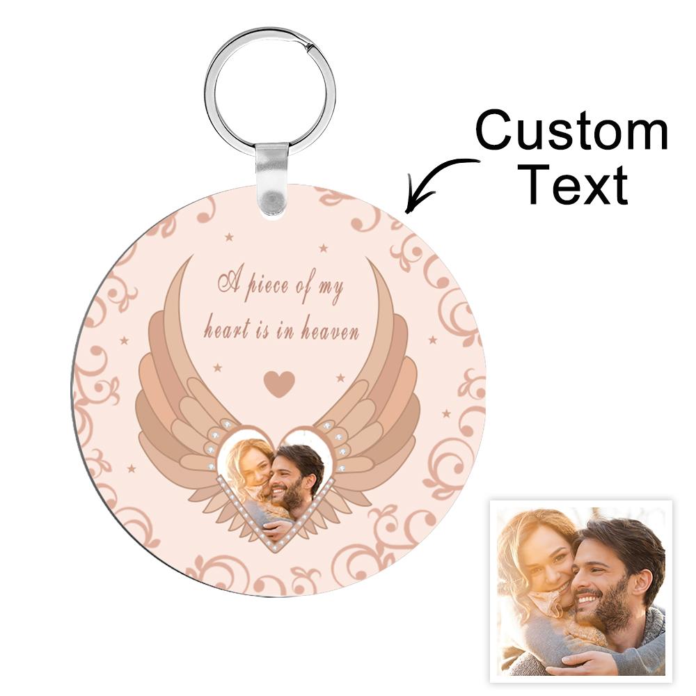 Personalized Custom Photo Engraved Pink Angel Wings Memorial Keychain
