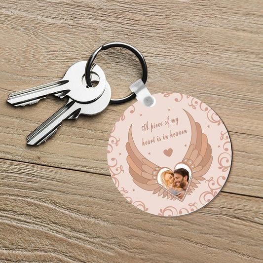 Personalized Custom Photo Engraved Pink Angel Wings Memorial Keychain