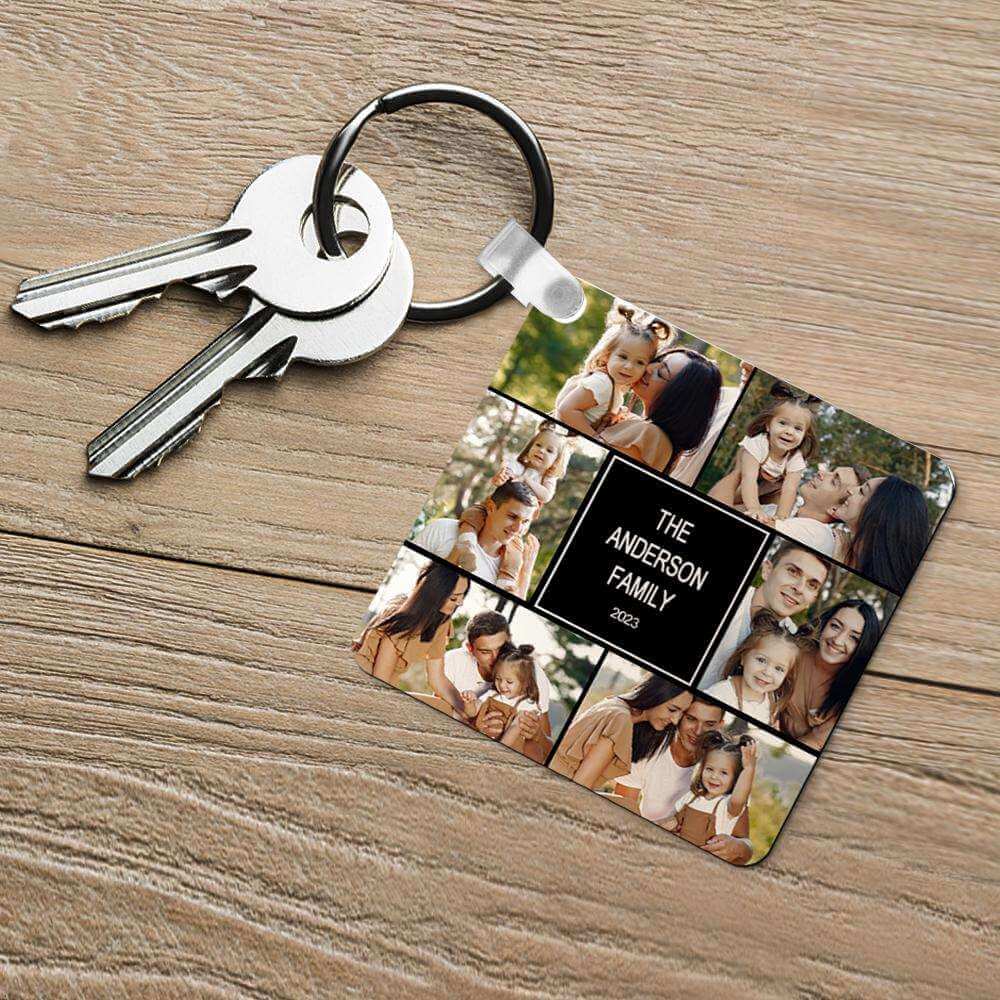 Custom Multi-photo Engraved Square Collage Keychain