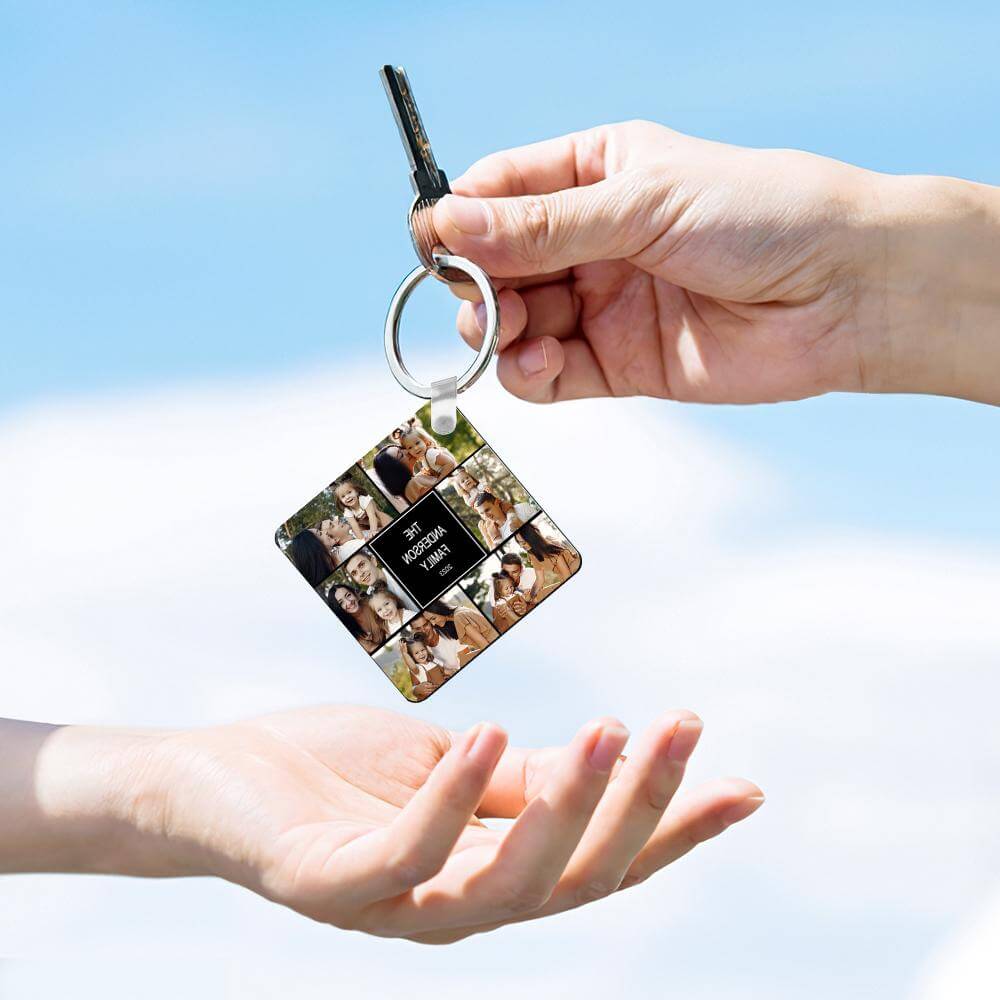Custom Multi-photo Engraved Square Collage Keychain