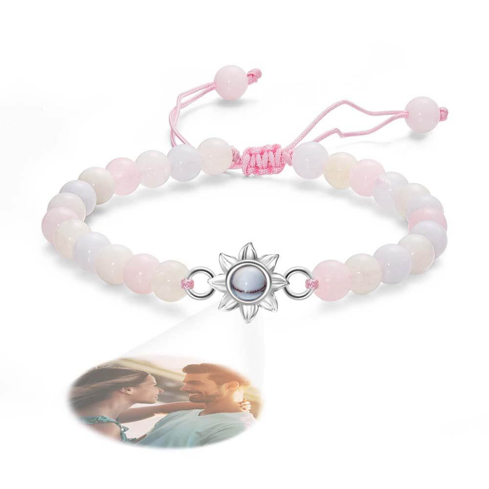 Personalized Adjustable Photo Projection Beaded Bracelet with Sunflower