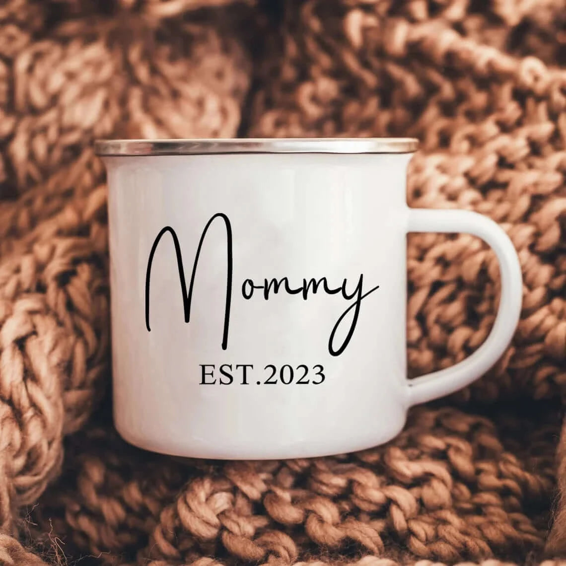 Birth Announcement Mom Dad Est 2023 Enamel Mugs