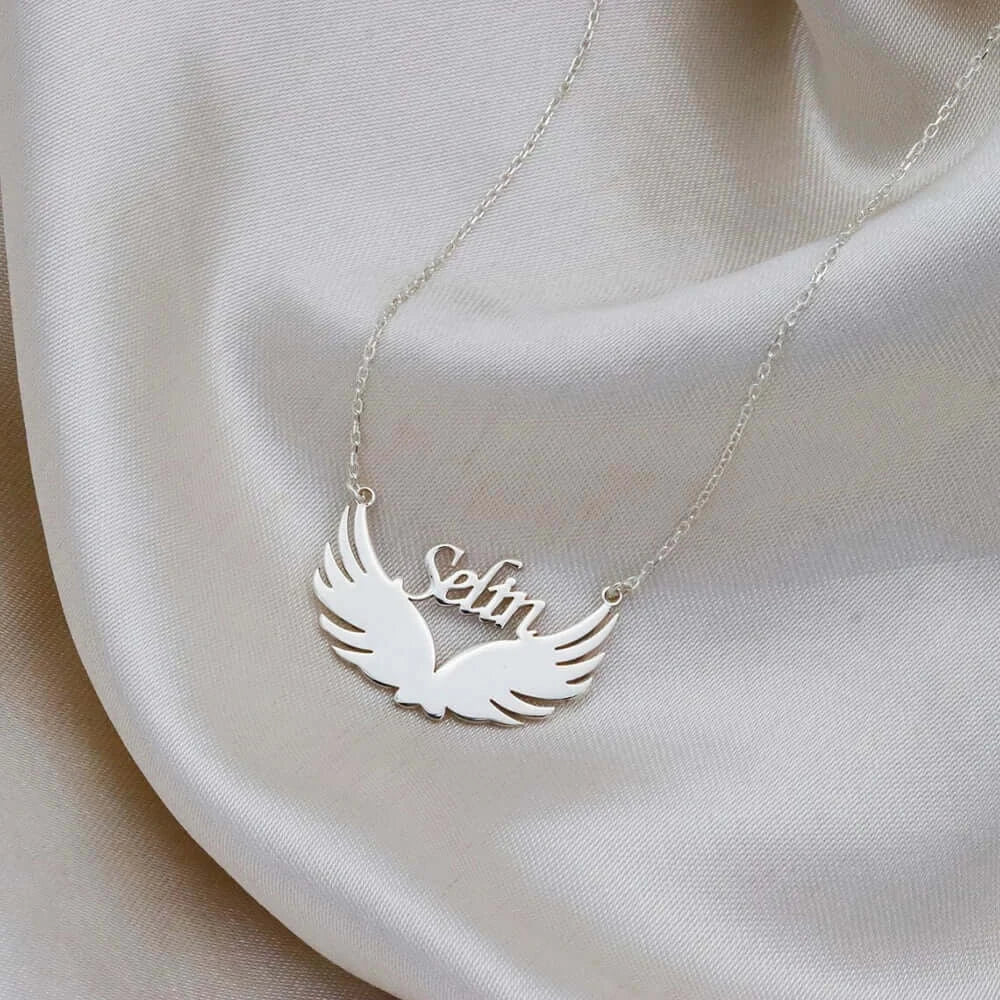 Women's Stainless Steel Personalized Wings Name Necklace