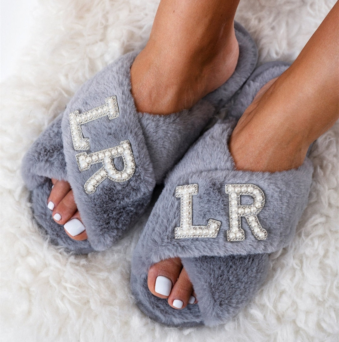 Personalized Mrs. Pearls Fluffy Bridal Slippers - Premium slippers from giftmeabreak - Just $22.99! Shop now at giftmeabreak
