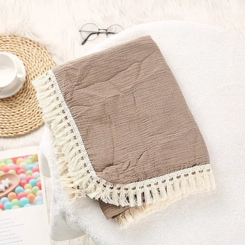 Personalized Embroidered Cotton Muslin Tassel Baby Swaddle Blanket