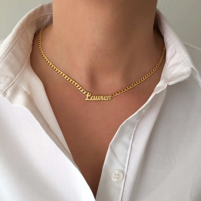Stainless Steel Custom Sideways Name Cuban Chain Necklace - Premium name necklace from Dsers - Just $24.99! Shop now at giftmeabreak