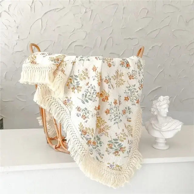 Personalized Embroidered Cotton Muslin Tassel Baby Swaddle Blanket