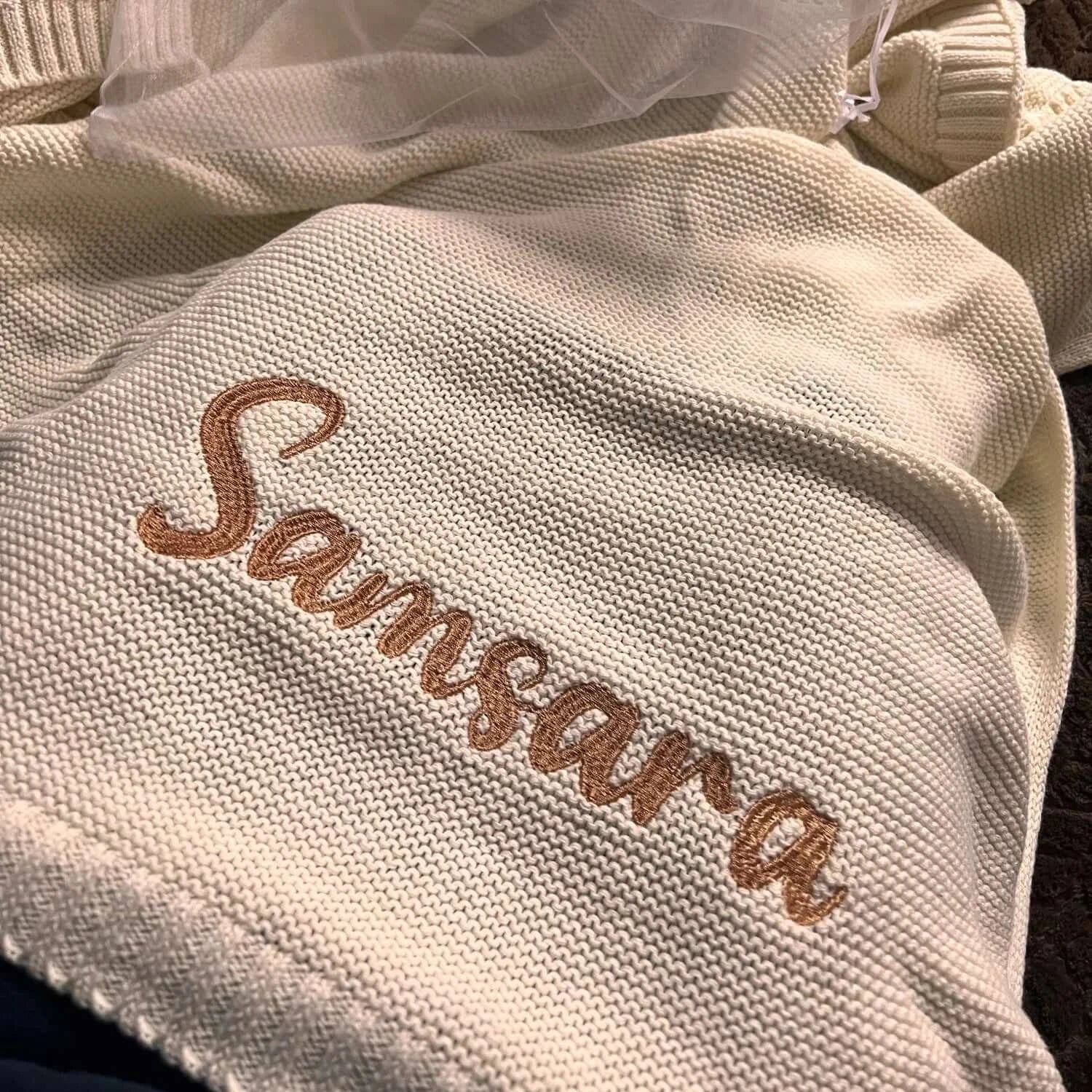 Personalized Name Embroidered Knit Baby Blanket