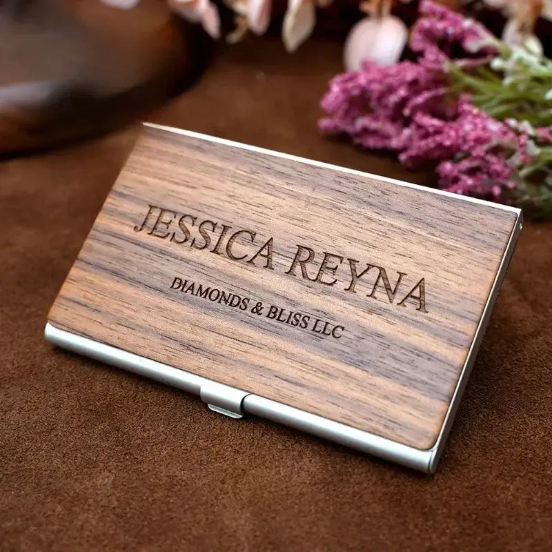 Personalized Laser Engraving Logo Wooden Metal Business Card Box