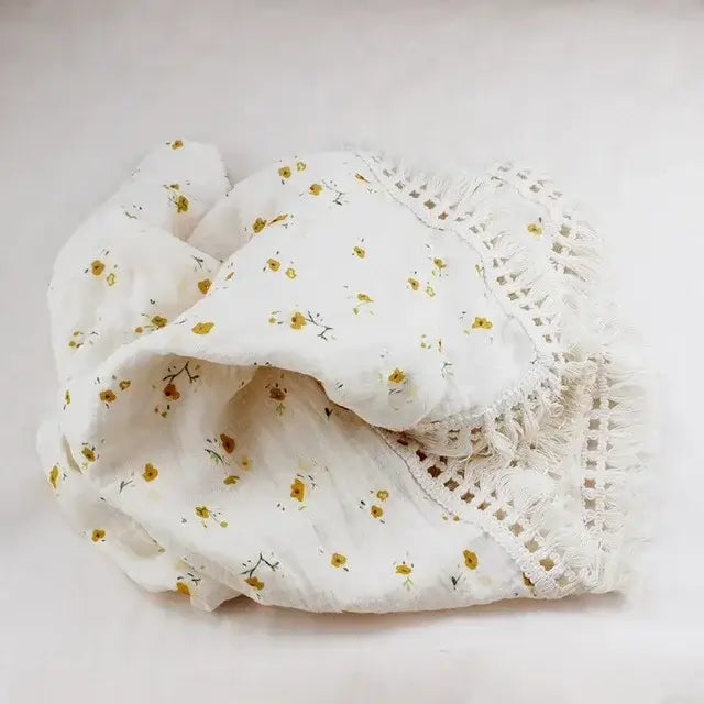 Personalized Embroidered Cotton Muslin Tassel Baby Swaddle Blanket