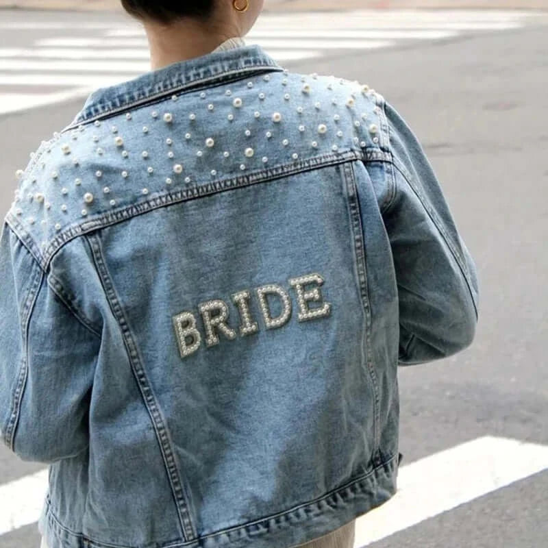 Women's Bride Pearl Embellished Denim Jacket