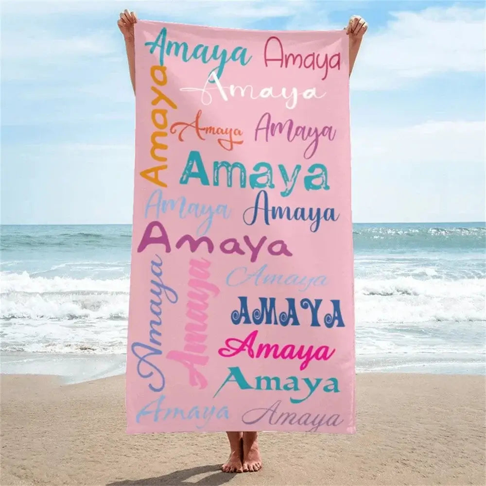 Personalized Name Collage Beach Towel for Kids