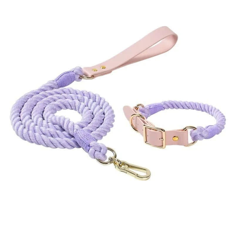 Handmade Braided Cotton Pet Traction Rope Collar Set