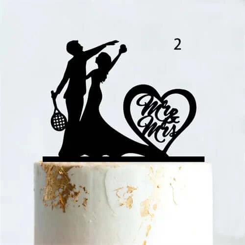 Acrylic Tennis Wedding Birthday Cake Topper Mr. and Mrs.