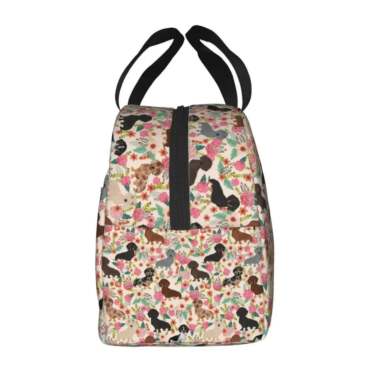 Dachshund Floral Dog Pattern Insulated Lunch Bag 