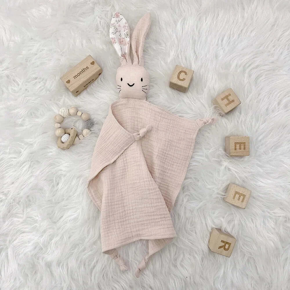 Personalized Embroidered Name Bunny Muslin Cotton Baby Blanket Lovie