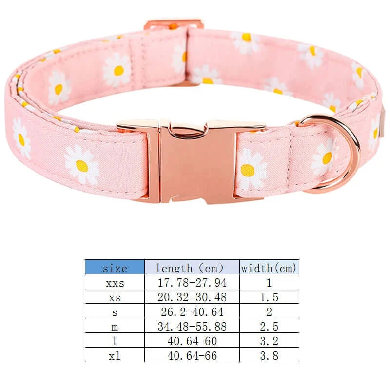 Personalized ID Tag Pink Daisy Summer Dog Collar & Leash