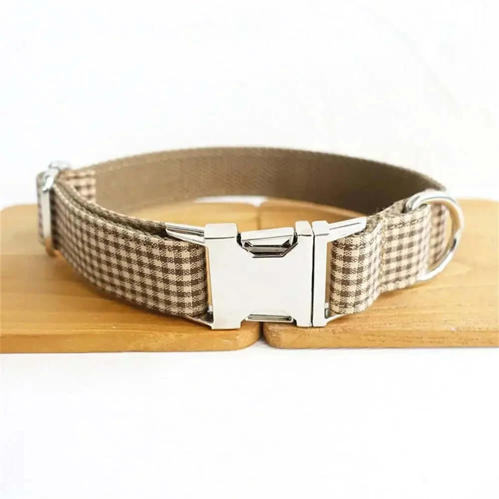 Personalized Coffee Brown Check Pet Collar