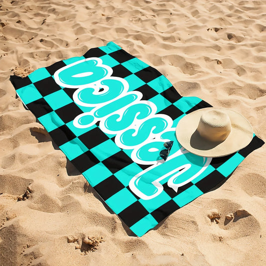 Personalized Oversized Retro Checkered Name Beach Towel