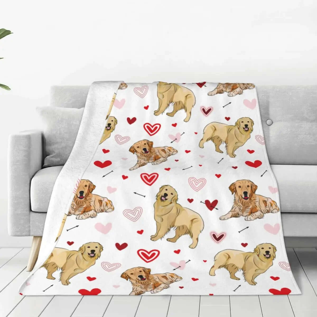 Golden Retriever Dog Love Doodles Hearts Flannel Blanket