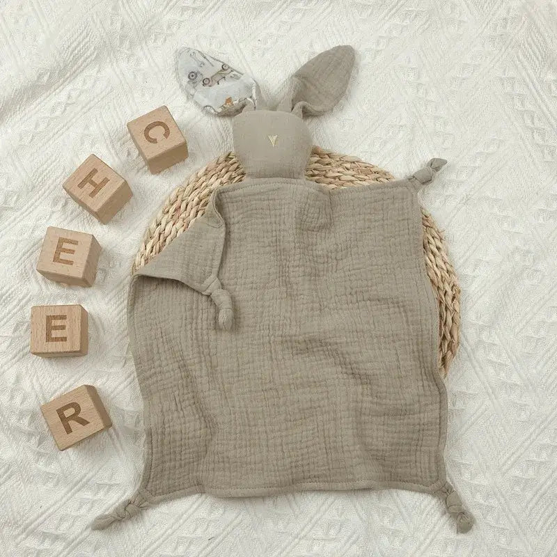 Personalized Embroidered Name Bunny Muslin Cotton Baby Blanket Lovie