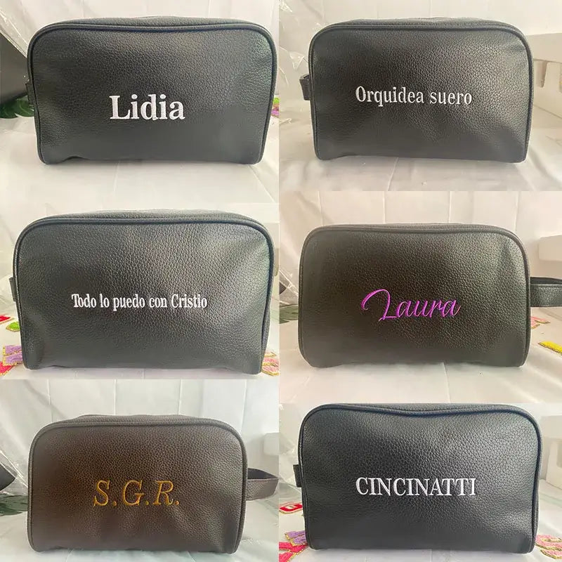 Men's Personalized Embroidered PU Leather Toiletry Bag