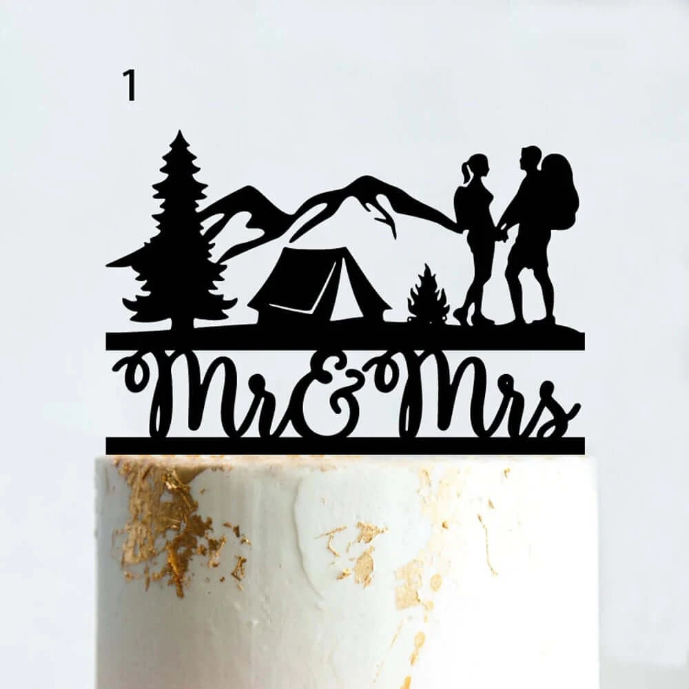 Mountain Outdoor Wedding Cake Topper Backpacking Camping Hiking