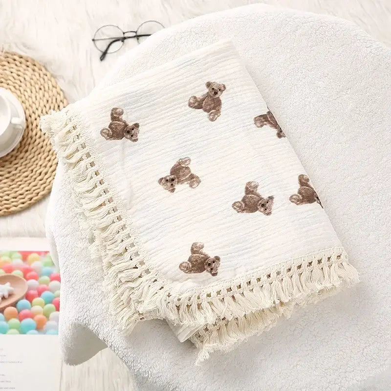 Personalized Embroidered Cotton Muslin Tassel Baby Swaddle Blanket