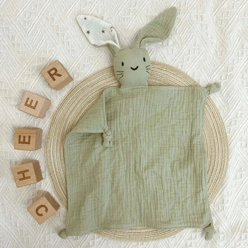 Personalized Embroidered Name Bunny Muslin Cotton Baby Blanket Lovie