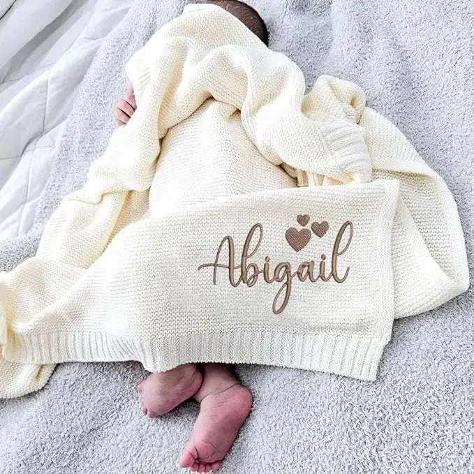 Personalized Name Embroidered Knit Baby Blanket