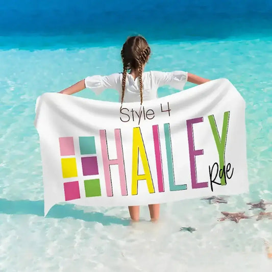 Kid's Personalized Name Multi-Color Design, Beach Towel
