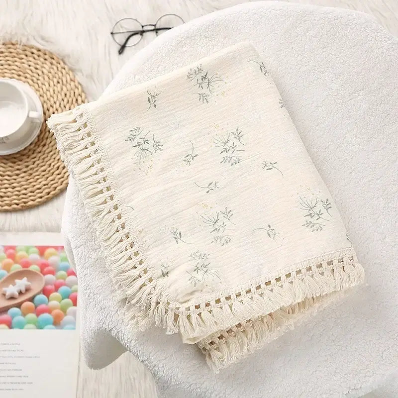 Personalized Embroidered Cotton Muslin Tassel Baby Swaddle Blanket