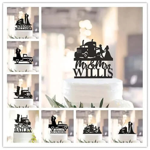 Acrylic Funny Trucker Style Wedding Cake Topper