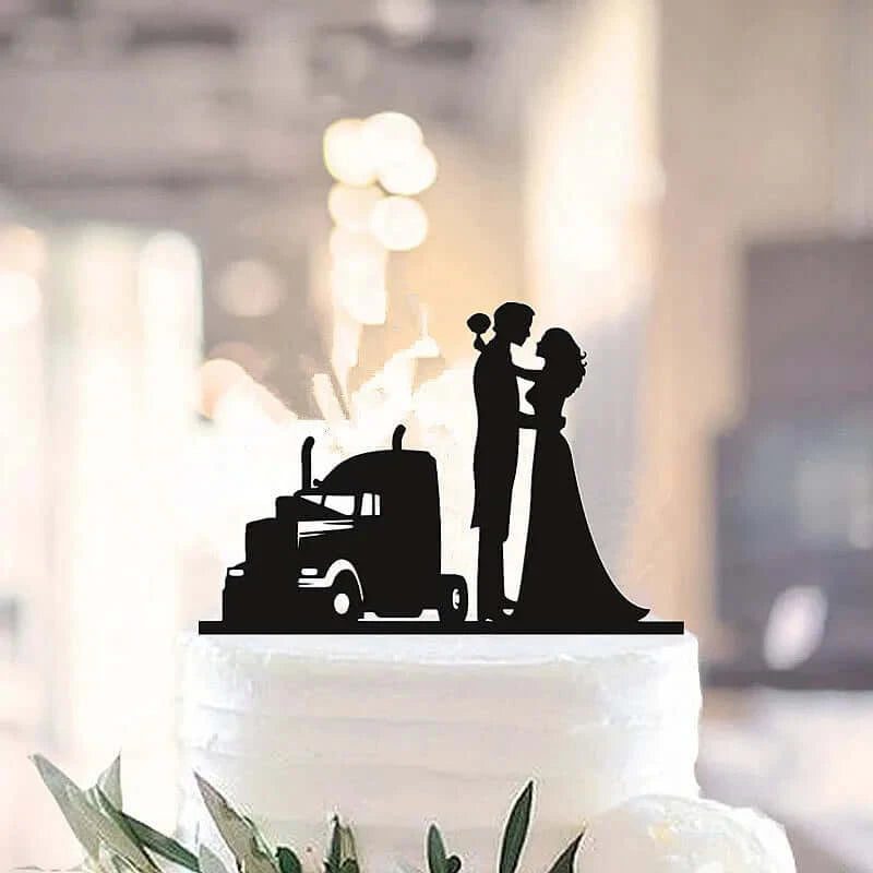 Acrylic Funny Trucker Style Wedding Cake Topper