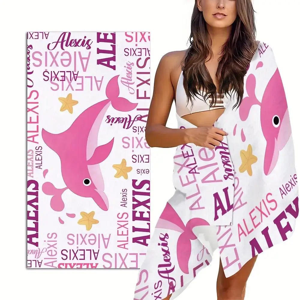 Kid's Personalized Starfish, Dolphin, Seahorse, Mermaid, Dinosaur Beach Towels