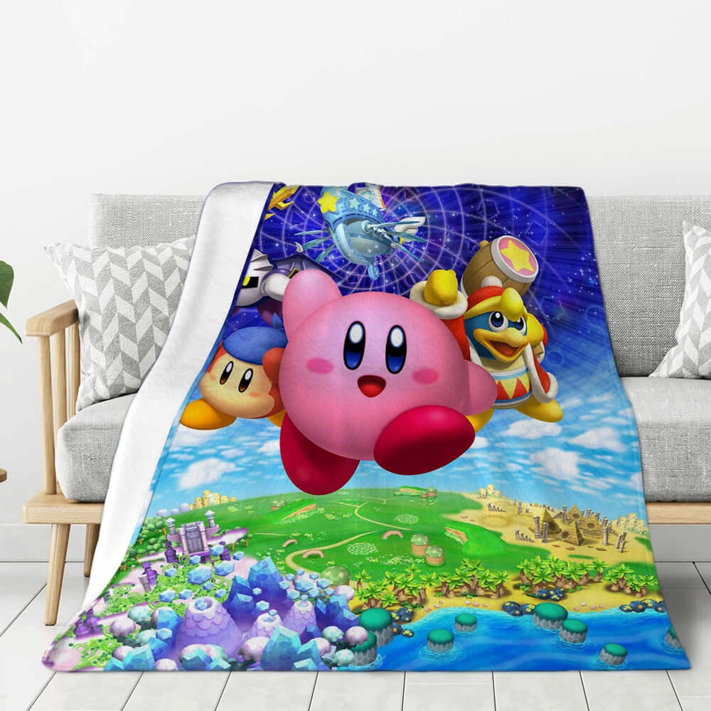 Kid's Kirby Cartoon Video Game Anti-Pilling Flannel Throw Blanket