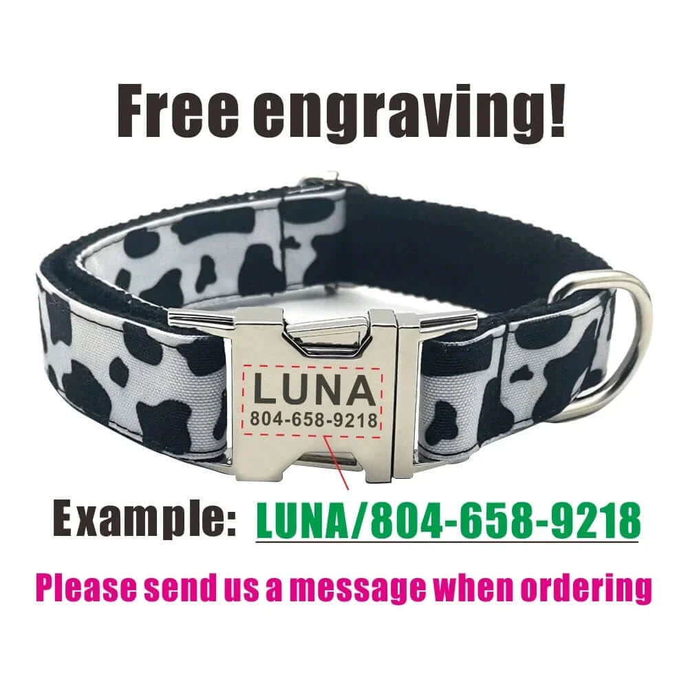 Personalized ID Tag Cow Pattern Pet Collar