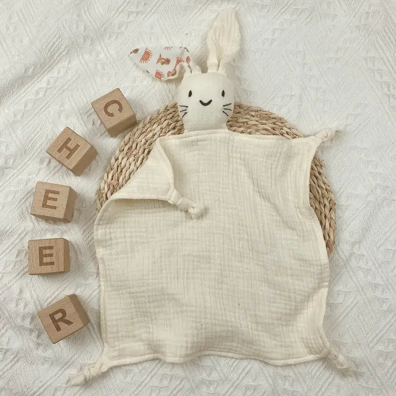 Personalized Embroidered Name Bunny Muslin Cotton Baby Blanket Lovie