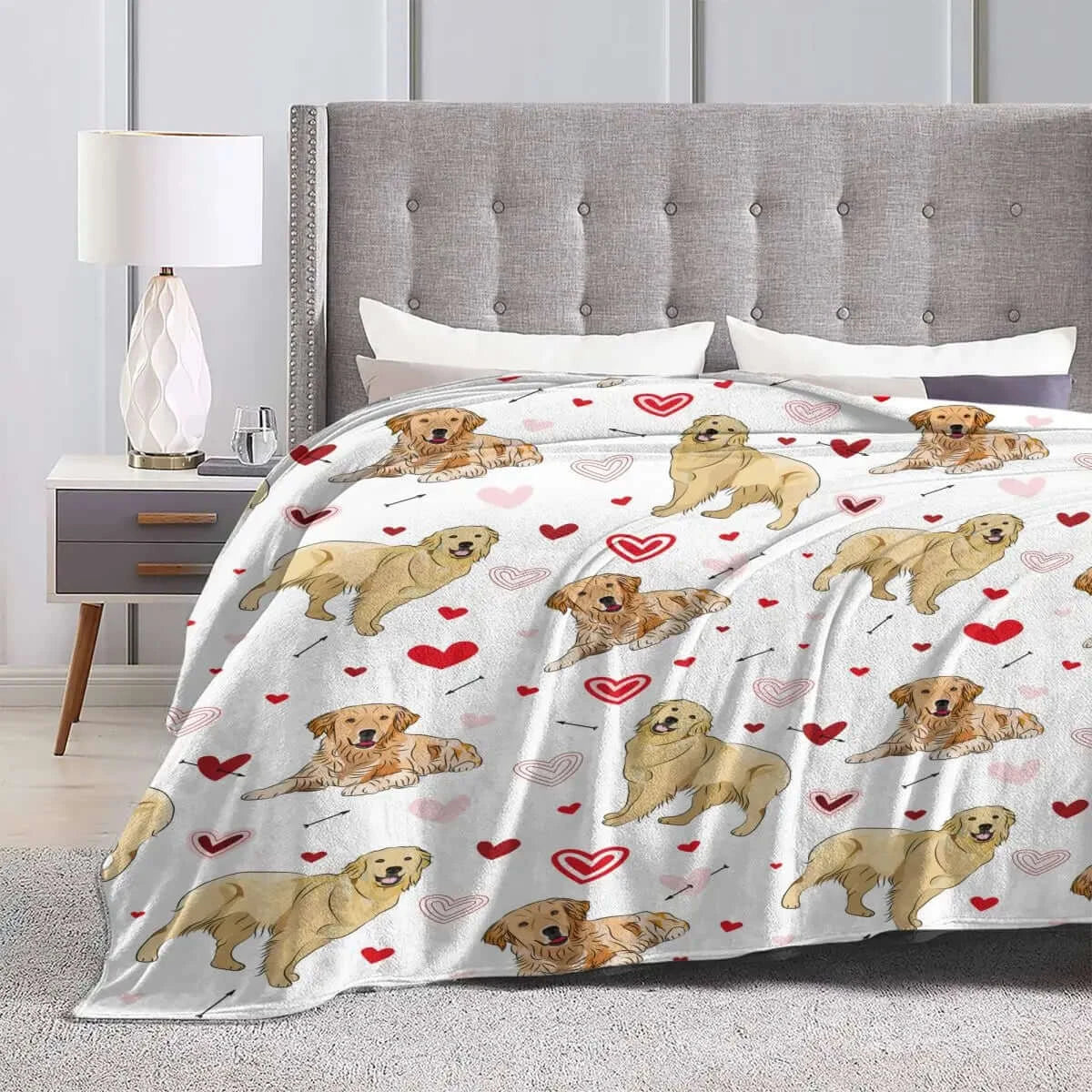 Golden Retriever Dog Love Doodles Hearts Flannel Blanket