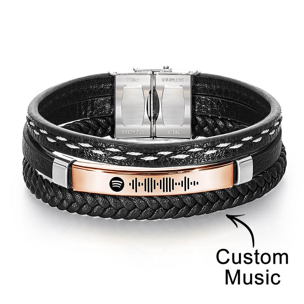 Men's Scannable Music Code Leather Multi-Layer Bracelet