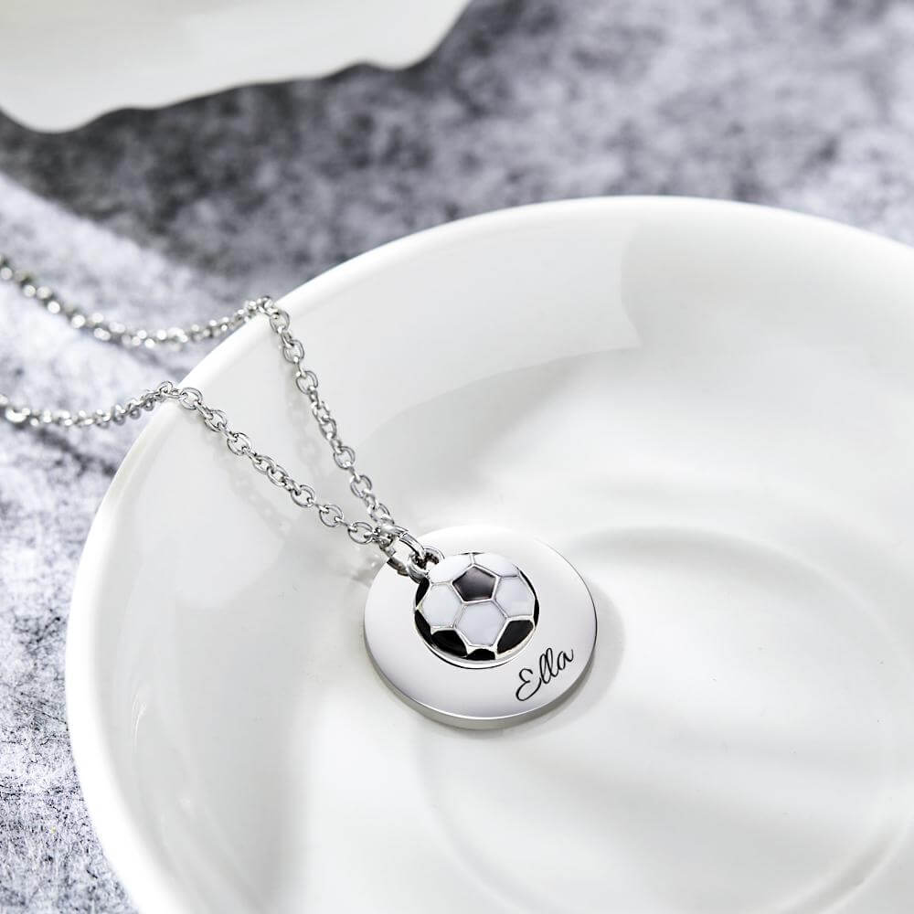 Custom Engraved Stainless Steel Name Soccer Necklace