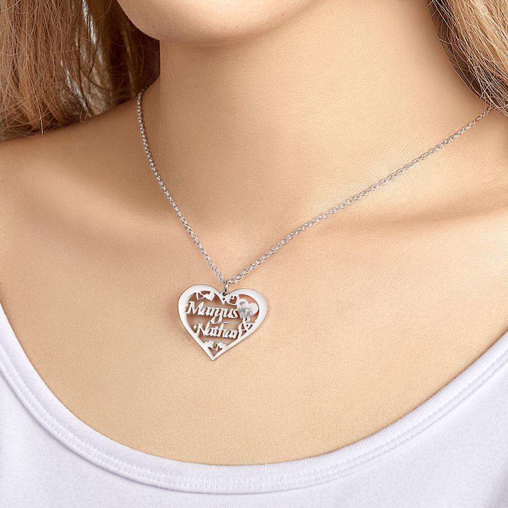 Custom Engraved Photo Necklaces Heart-shaped Pendant Necklace With Names