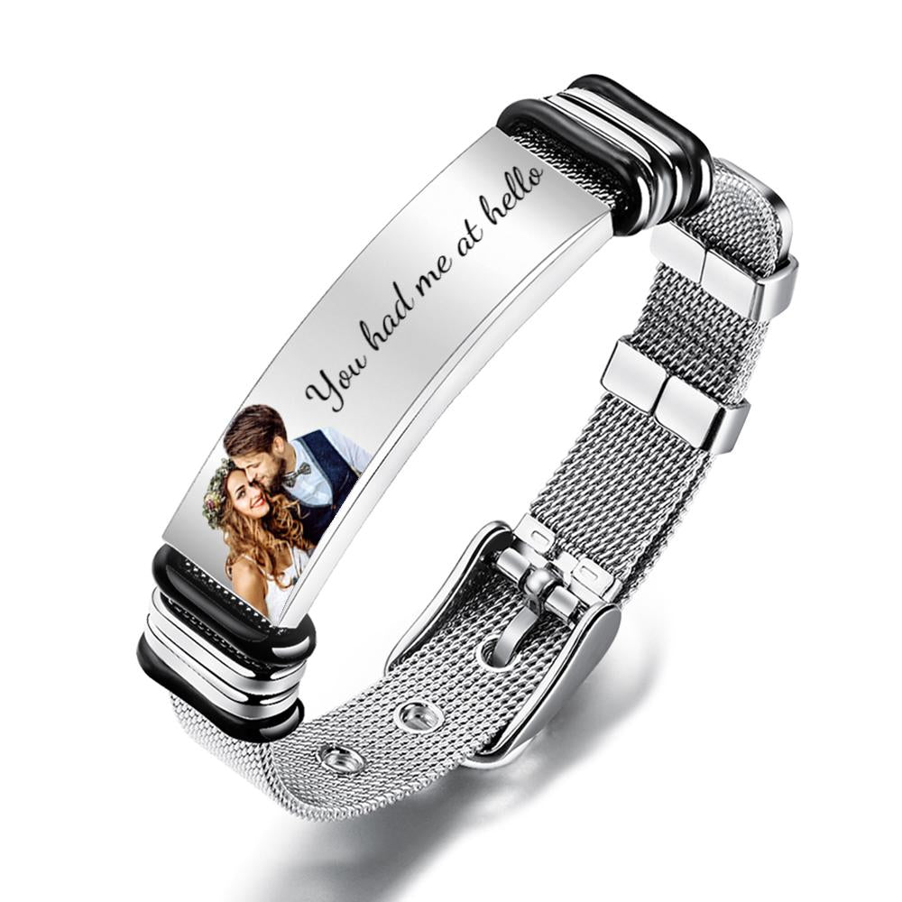 Personalized Men's Stainless Color Photo Engraved Bracelet