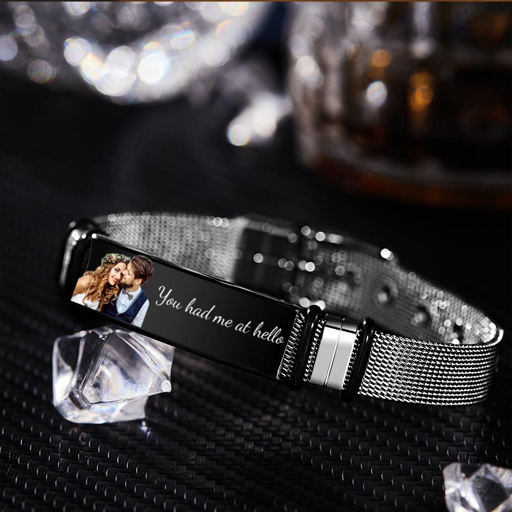 Personalized Men's Stainless Color Photo Engraved Bracelet