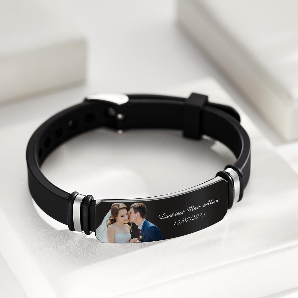 Personalized Men's Photo Engraved Adjustable Bracelet